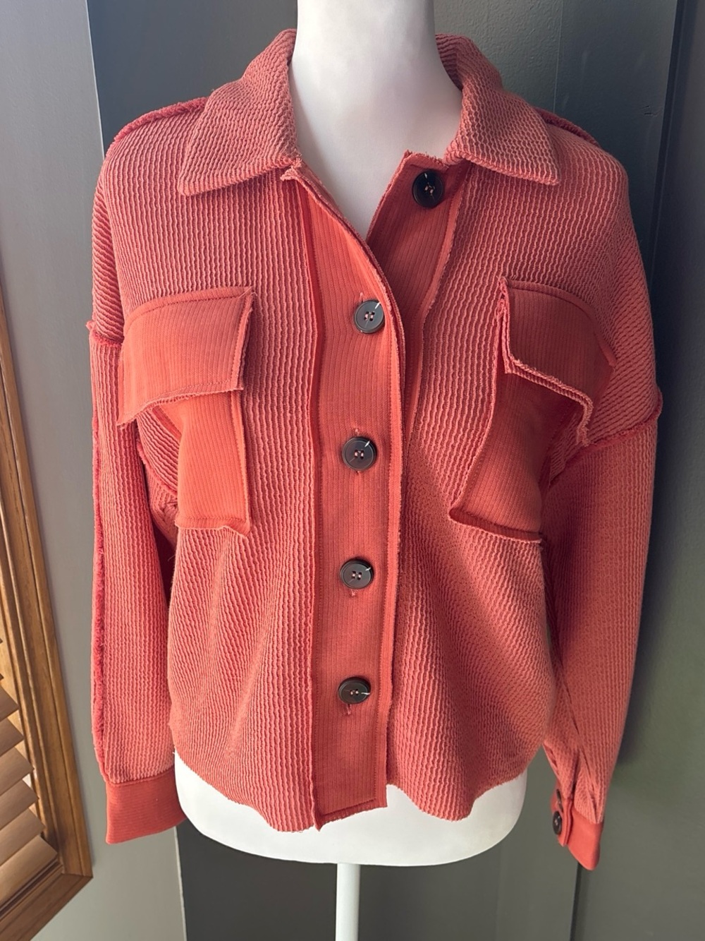 Pink Lily Rust Textured Knit Button Front Cardigan/Long-Sleeved Top XS